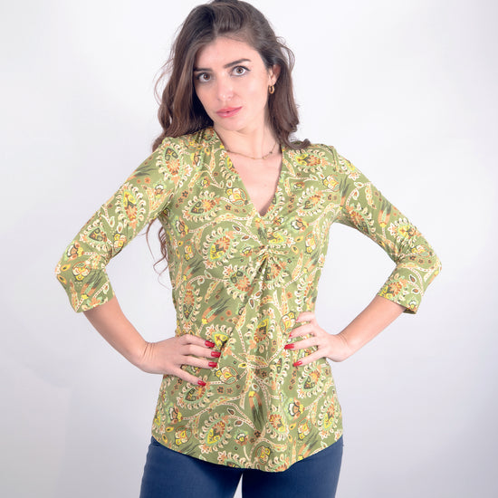 T-shirt scollo V manica tre quarti verde