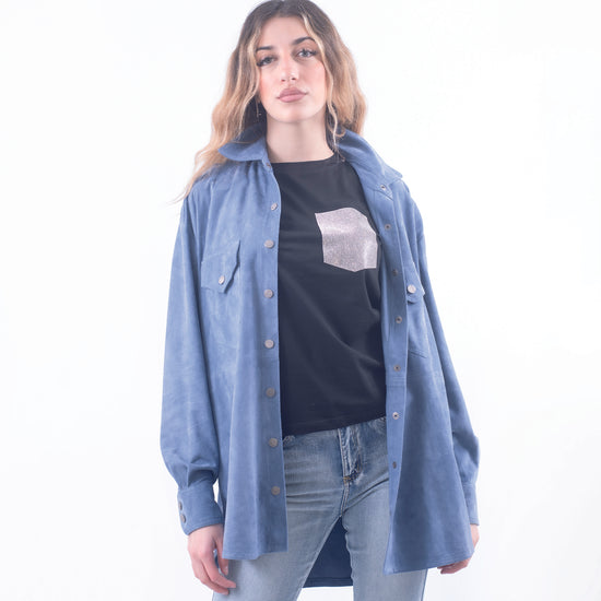 Camicia lunga in camoscio azzurro