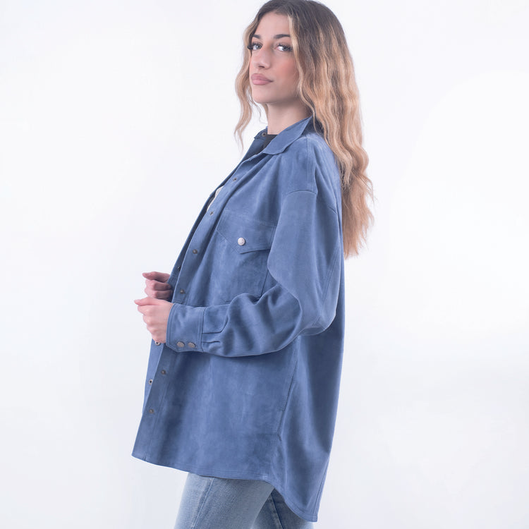 Camicia lunga in camoscio azzurro