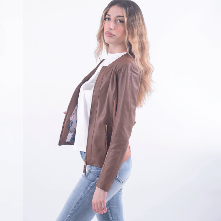 Giubbino in pelle marrone