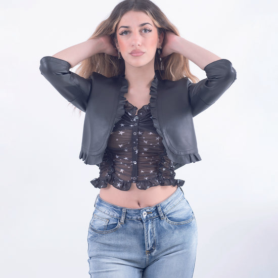 Coprispalle corto in pelle nero