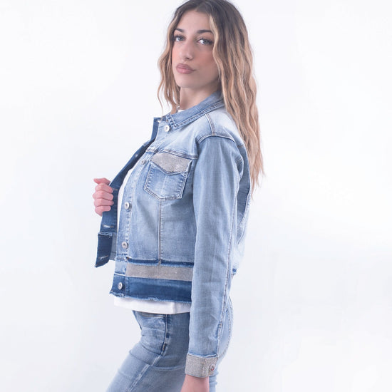 Giubbino jeans diamanti corto
