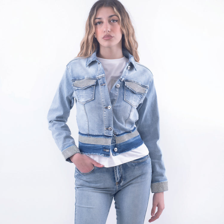 Giubbino jeans diamanti corto