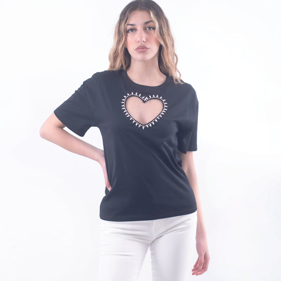 T-shirt con cuore diamanti nero