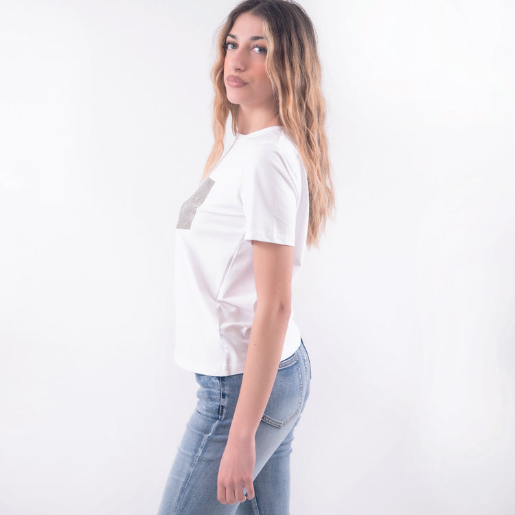 T-shirt in cotone taschino diamanti bianco