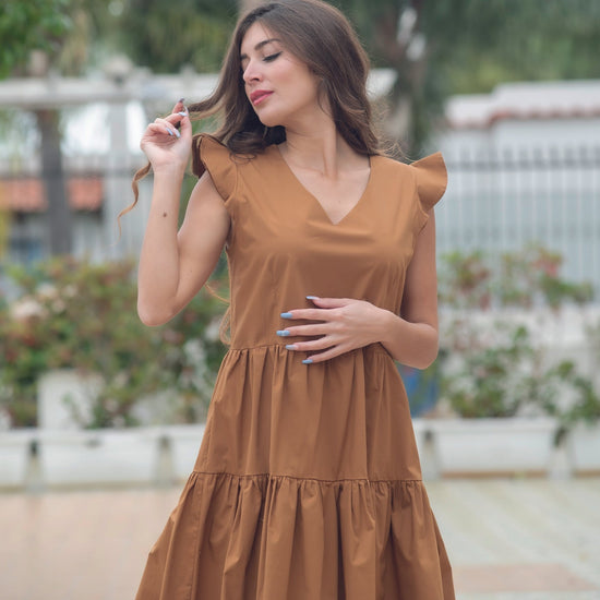 Abito corto cotone marrone