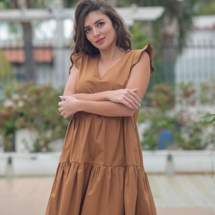 Abito corto cotone marrone