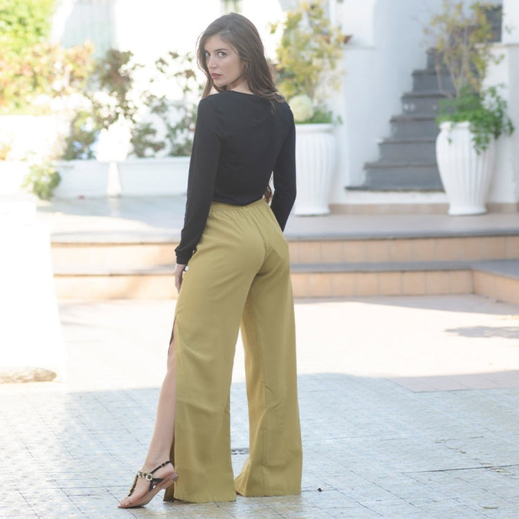 Pantalone palazzo in viscosa giallo