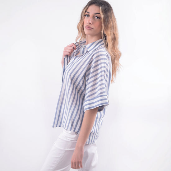 Camicia viscosa righe celeste