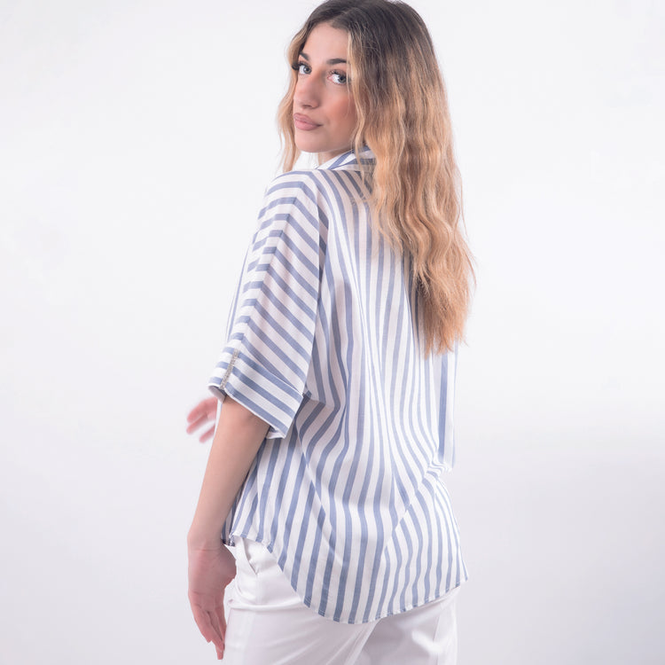 Camicia viscosa righe celeste