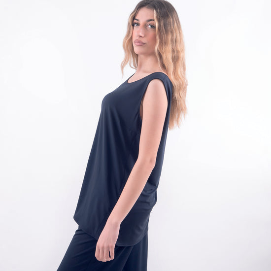 Canotta lunga in viscosa blu