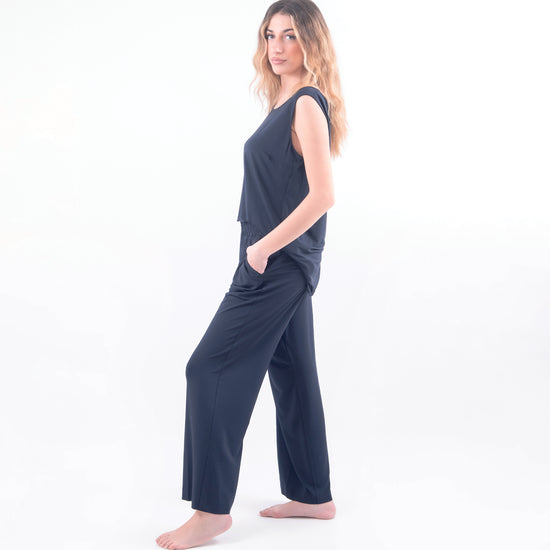 Pantalone morbido in viscosa blu