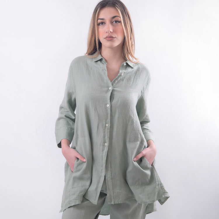 Camicia lunga lino verde