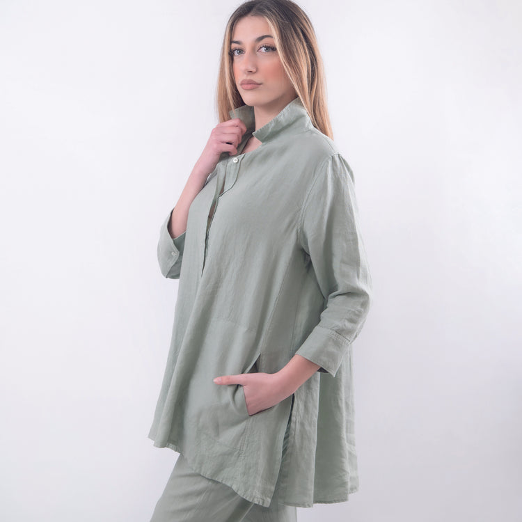 Camicia lunga lino verde