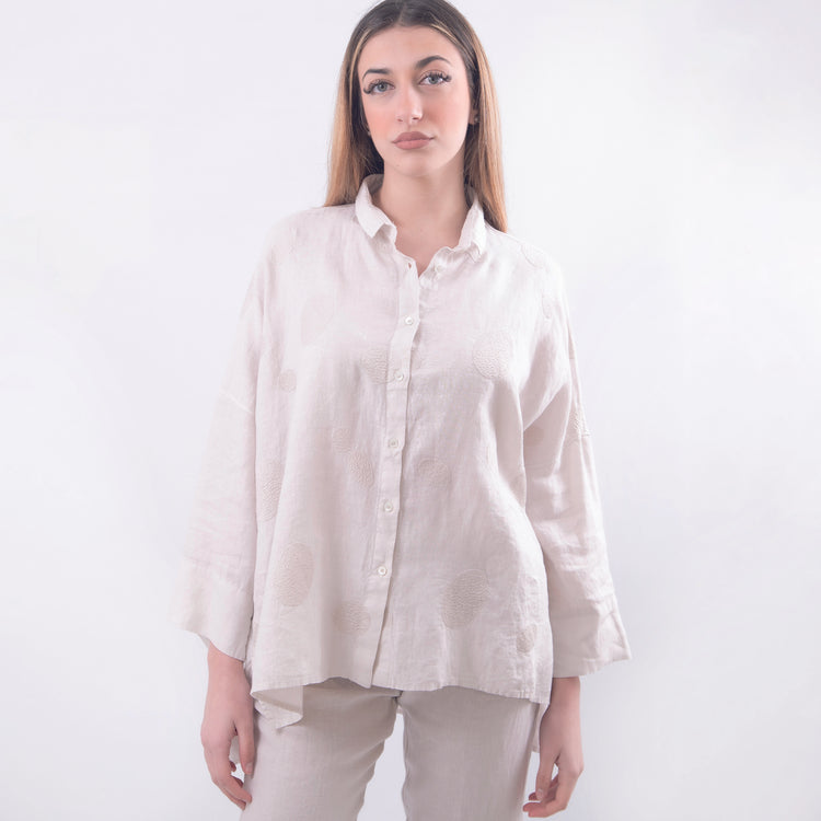 Camicia over in lino beige