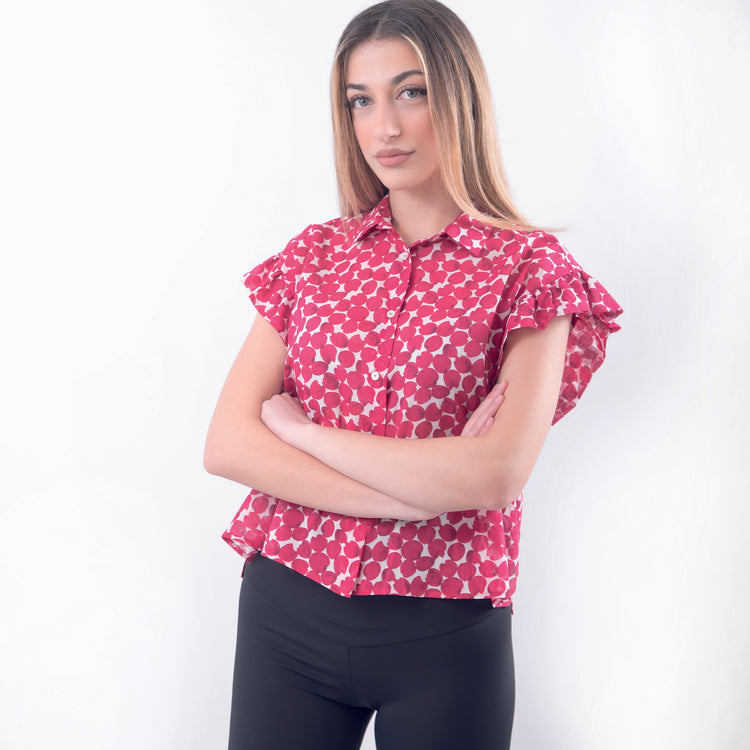 Camicia in cotone pois rosso