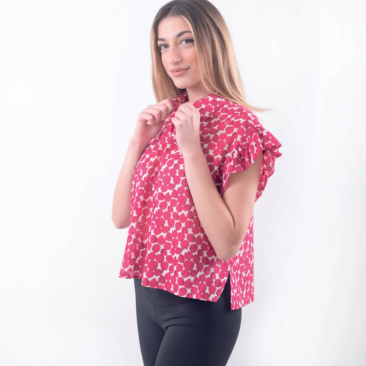 Camicia in cotone pois rosso