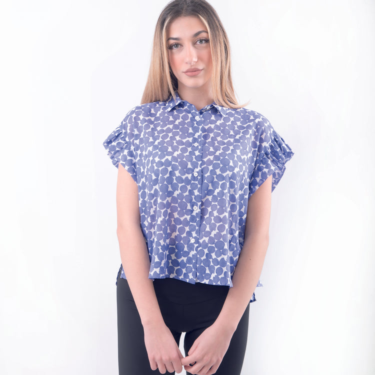 Camicia in cotone pois blu