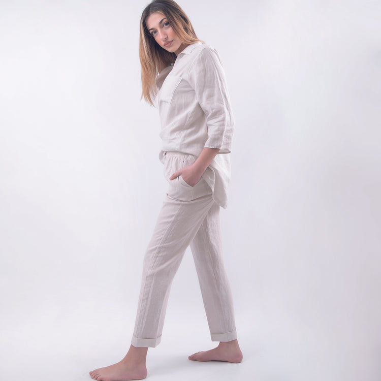 Pantalone in lino beige
