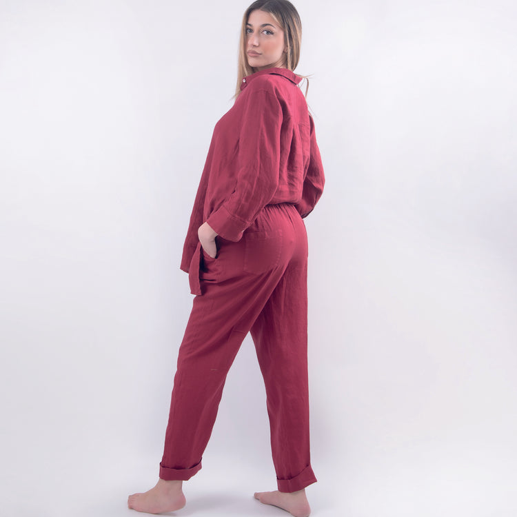 Pantalone in lino bordeaux