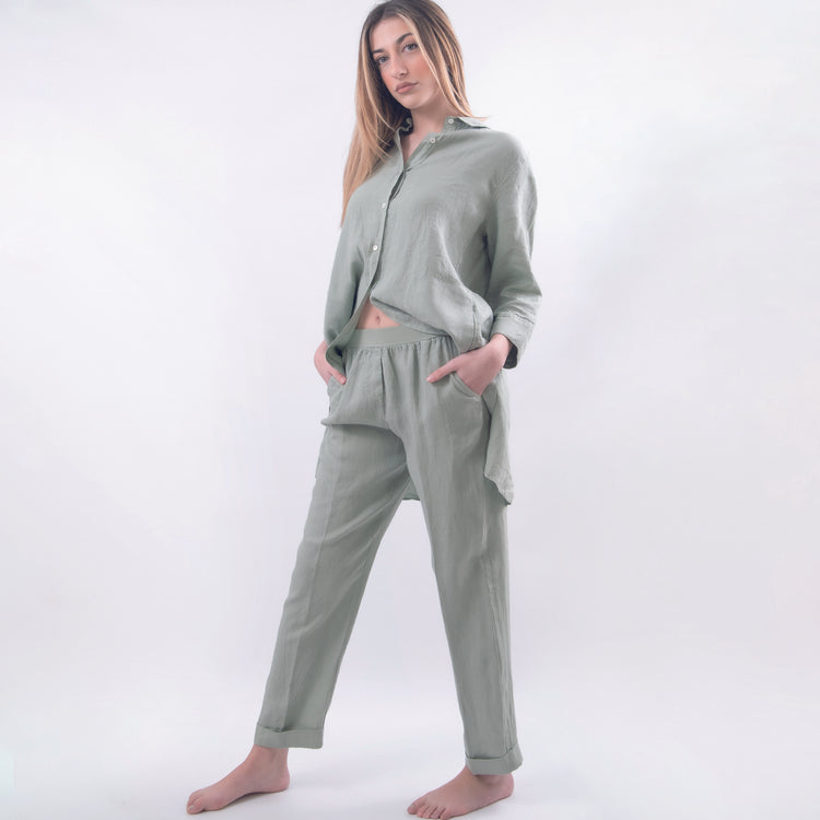 Pantalone in lino verde