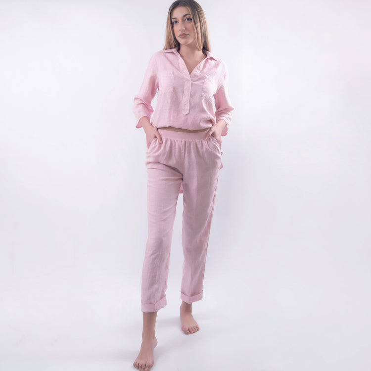 Pantalone in lino rosa