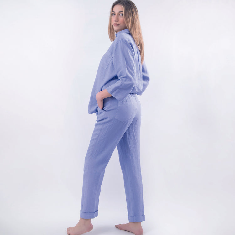 Pantalone in lino celeste