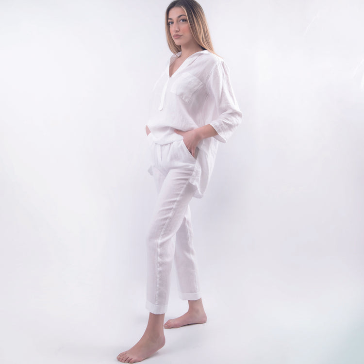Pantalone in lino bianco