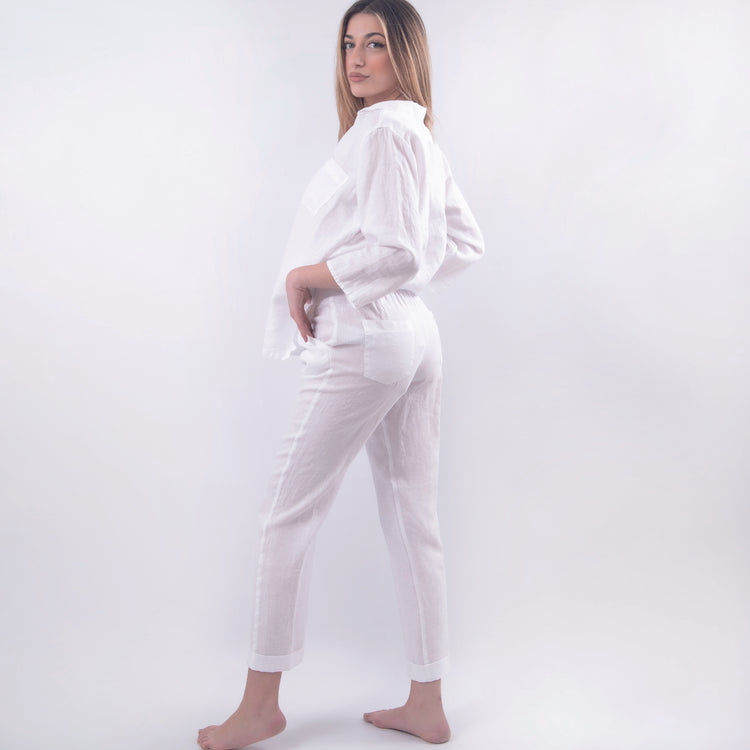 Pantalone in lino bianco