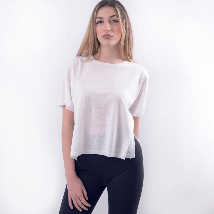 T-shirt lino e cotone bianco