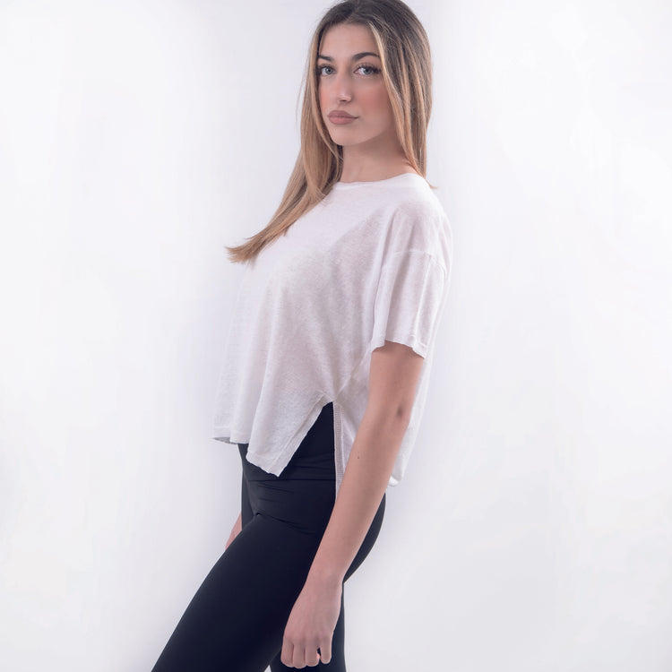 T-shirt lino e cotone bianco