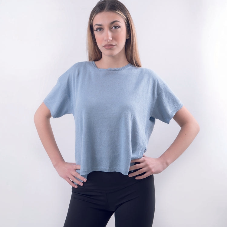T-shirt lino e cotone celeste