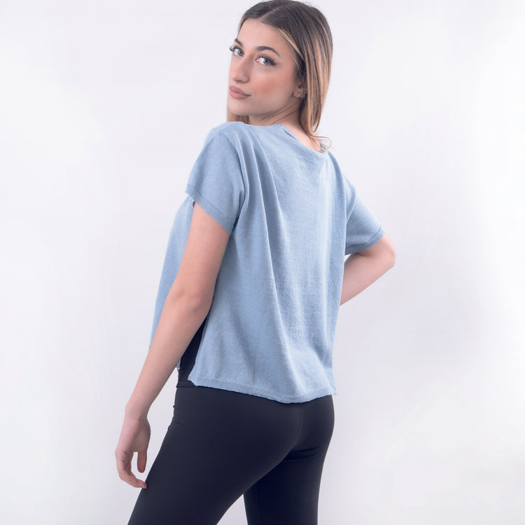 T-shirt lino e cotone celeste