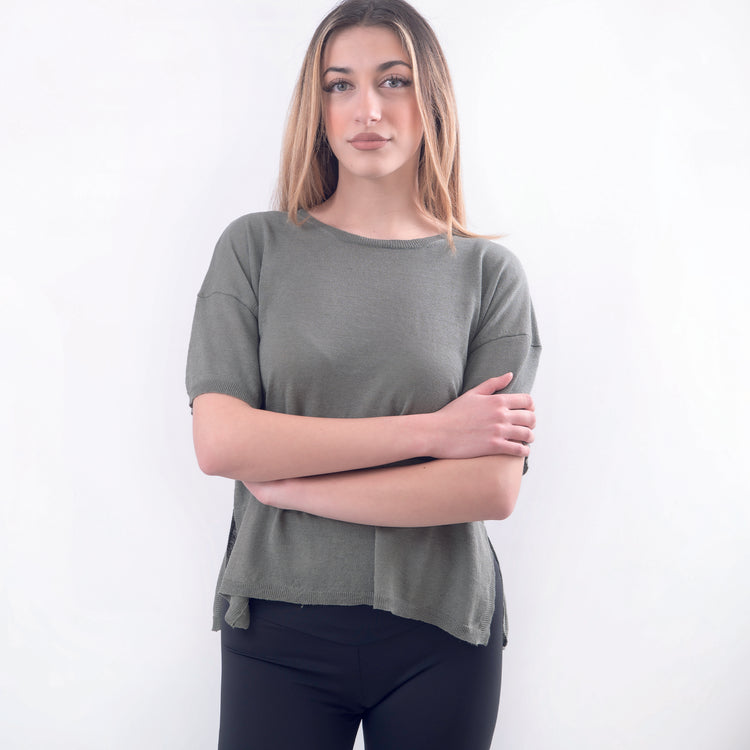 T-shirt lino e cotone verde