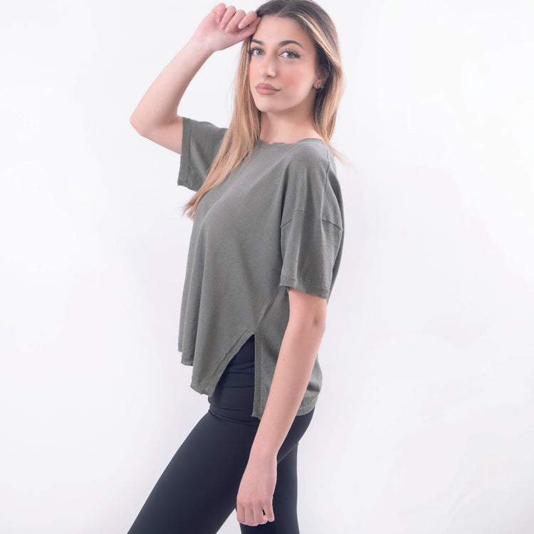 T-shirt lino e cotone verde