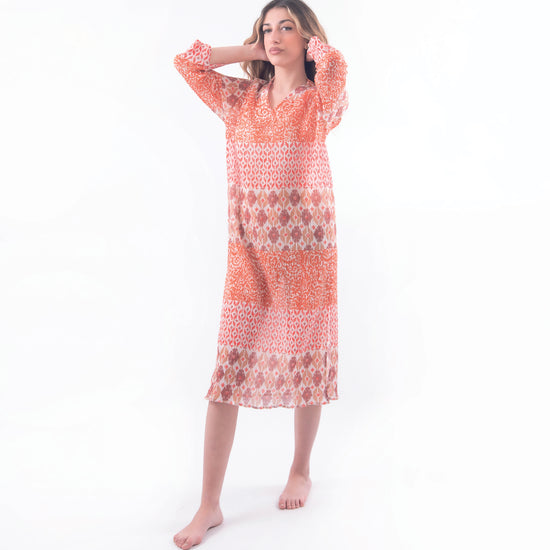 Caftano in seta scollo V arancione