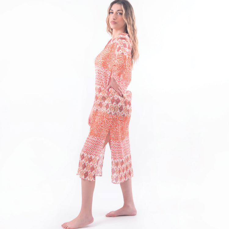 Caftano in seta scollo V arancione