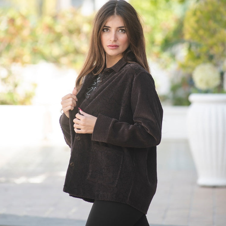 Giacca in cotone stampa operata marrone