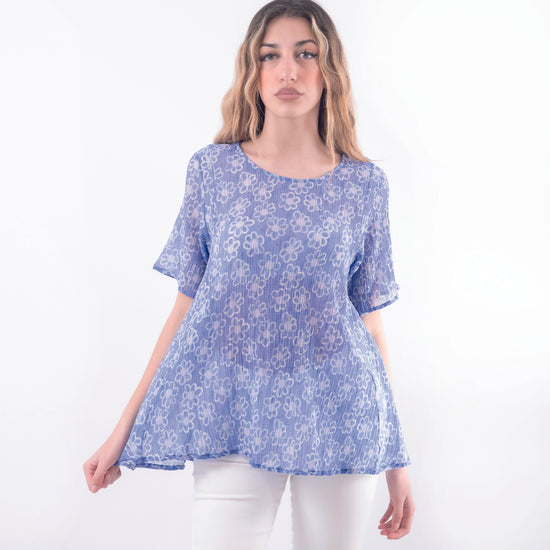 Maglia svasata cotone seta blu