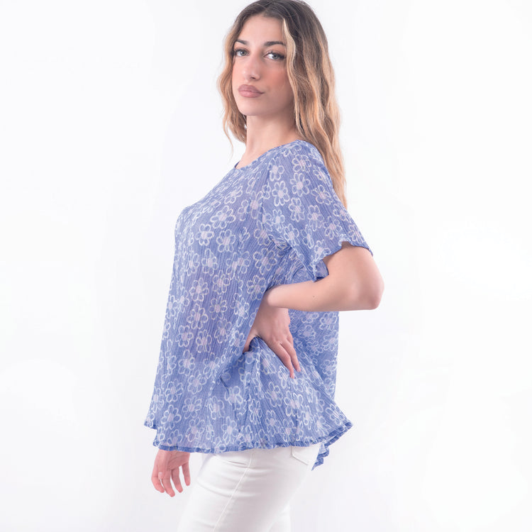 Maglia svasata cotone seta blu