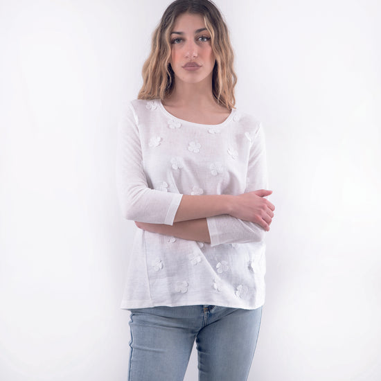 Maglia svasata in lino bianco