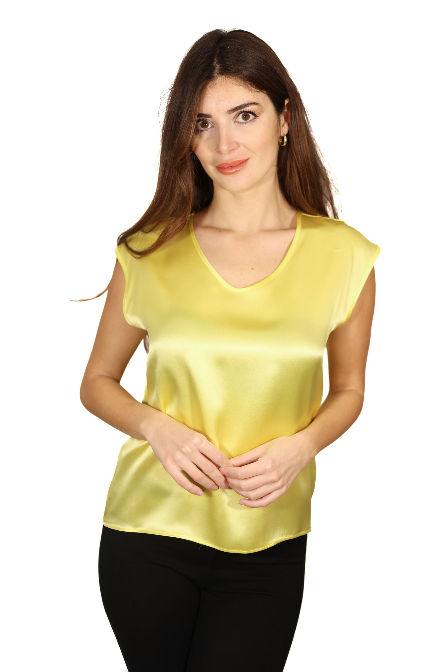 Blusa manica corta in seta giallo whyci