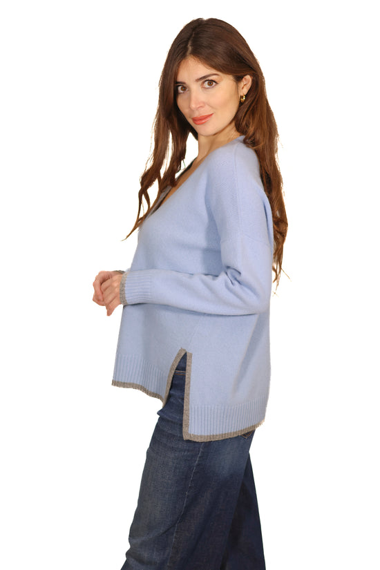 whyci cardigan in lana con bottoni azzurro