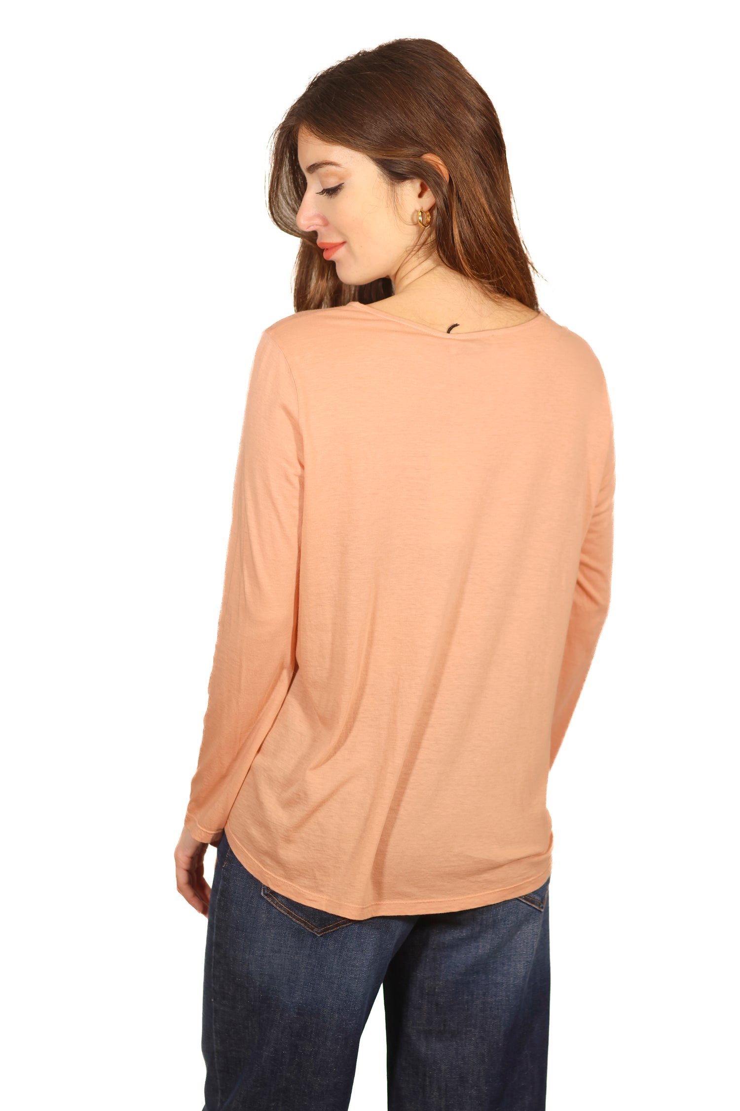 Maglia maniche lunghe con collo tondo, in misto cotone e cachemere rosa