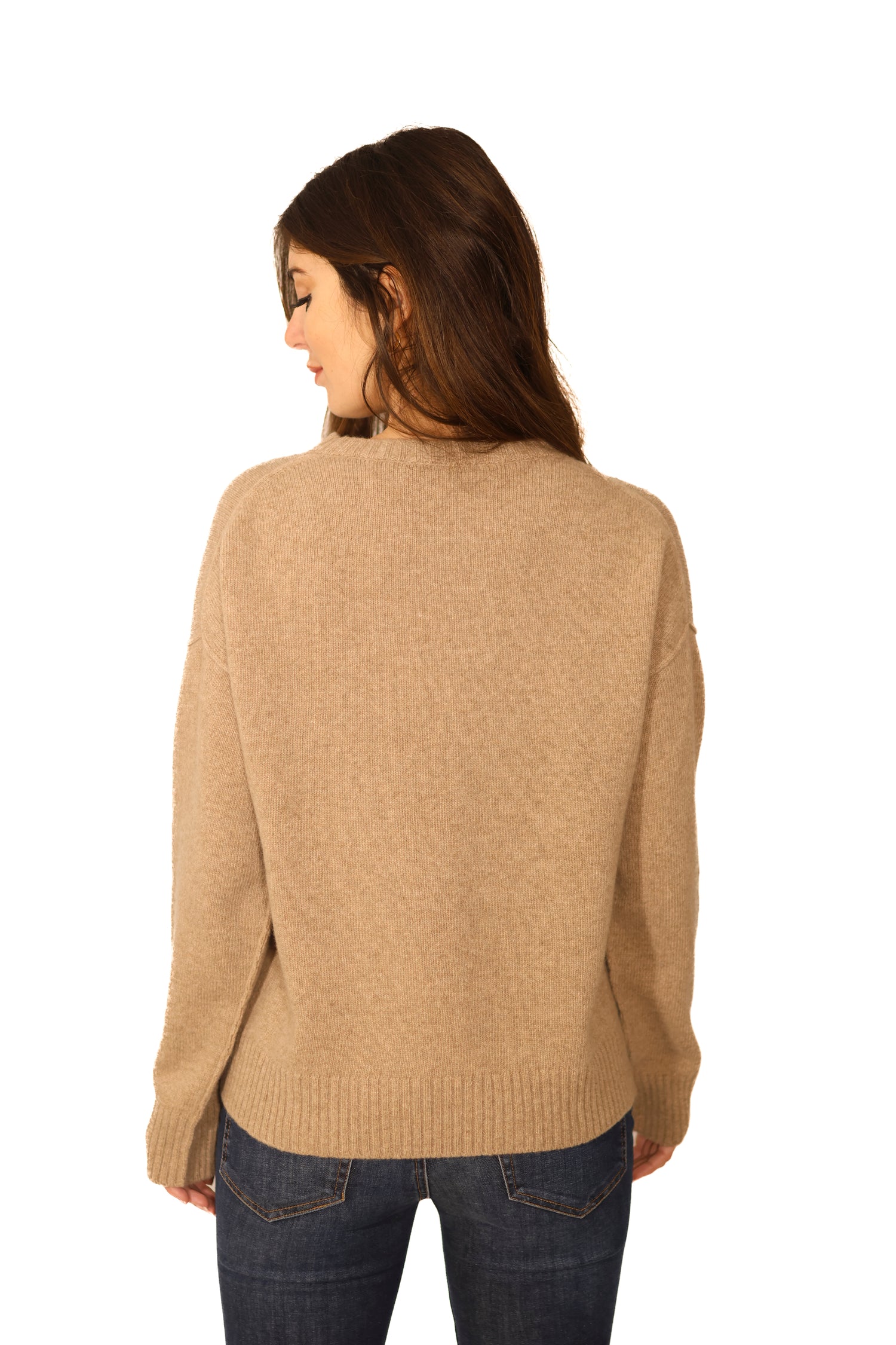 Maglia in 100% lana, girocollo con tasche beige