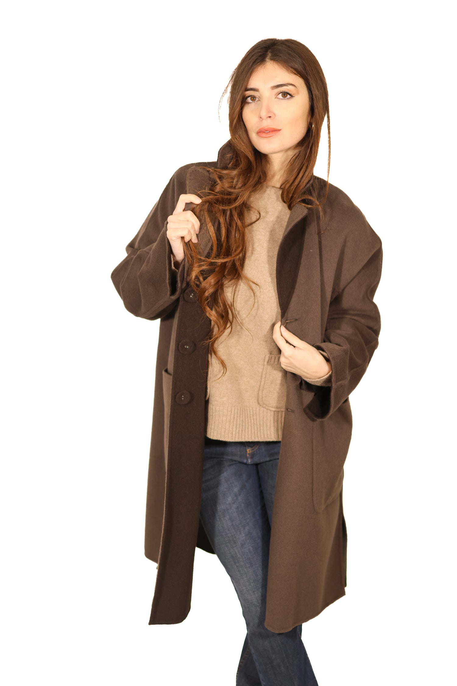 Cappotto monopetto reversibile marrone/grigio