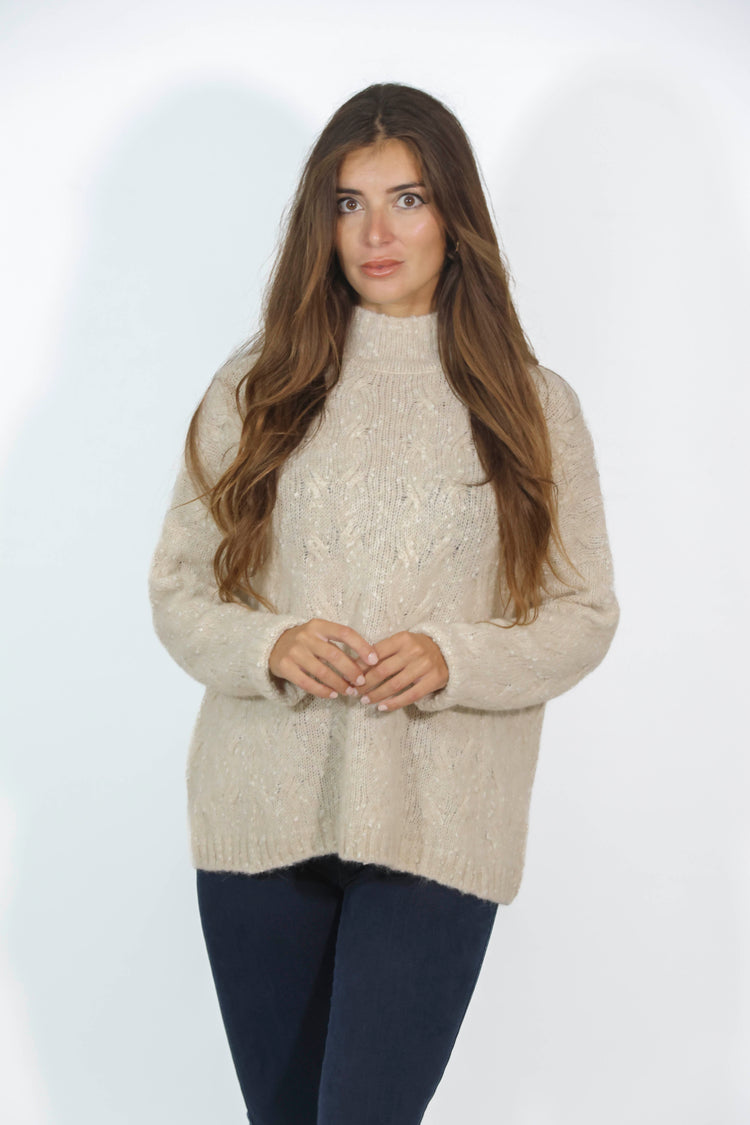 Maglione collo alto in cachemire beige