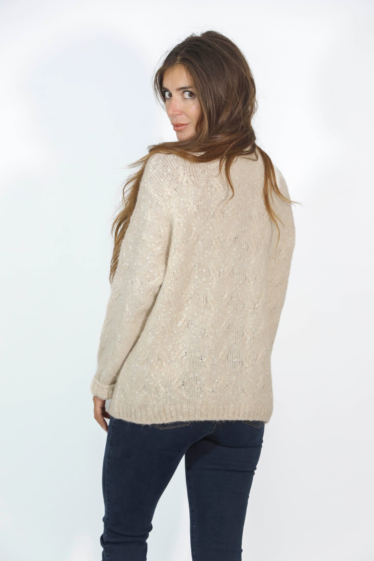 Maglione collo alto in cachemire beige