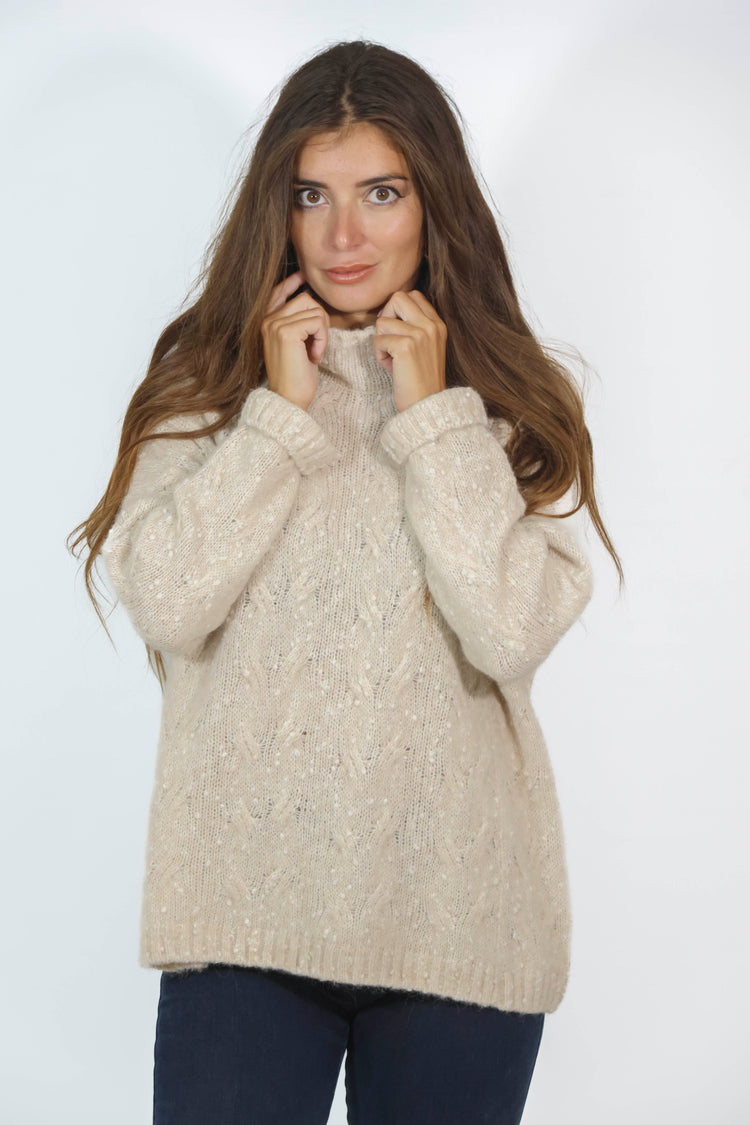 Maglione collo alto in cachemire beige