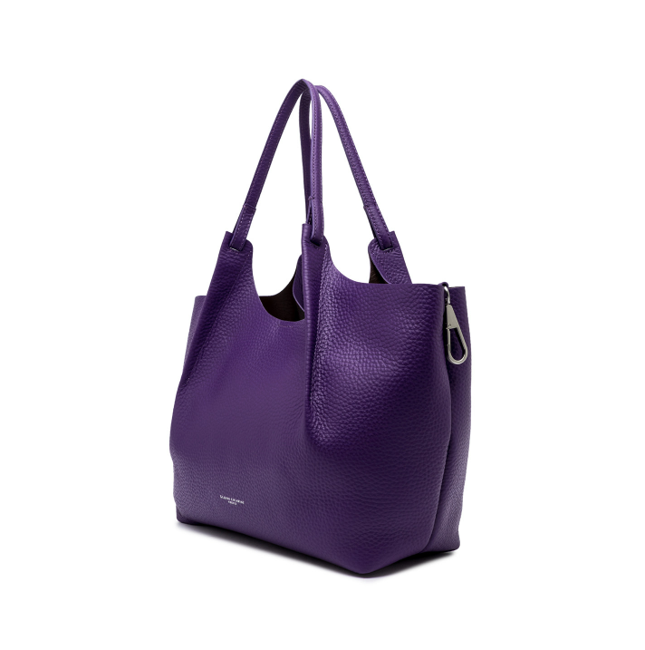 Borsa in pelle sfoderata con pochette viola